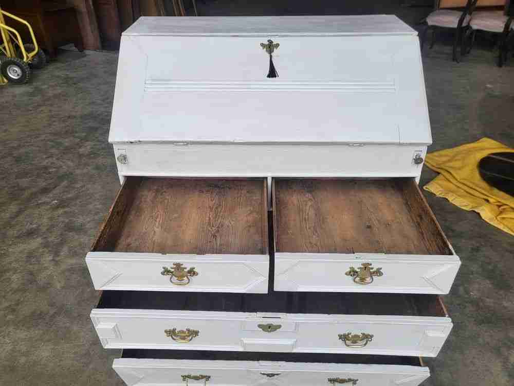 Antique Georgian painted white bureau desk dressing table 10 drawers