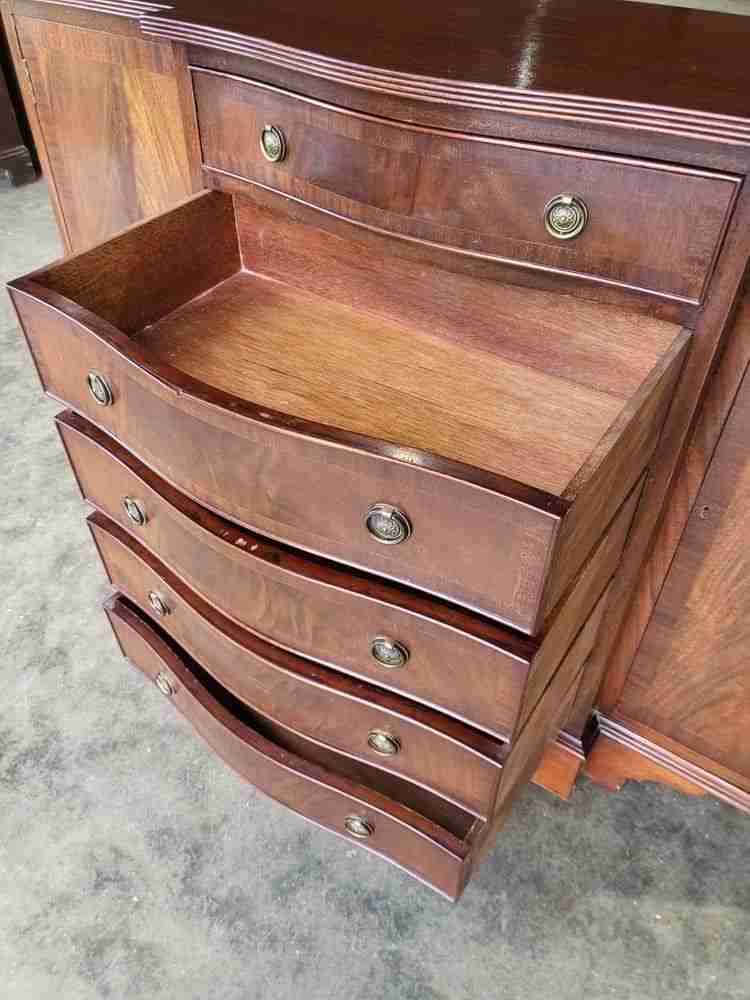 Antique repro small break front sideboard cupboard drawers