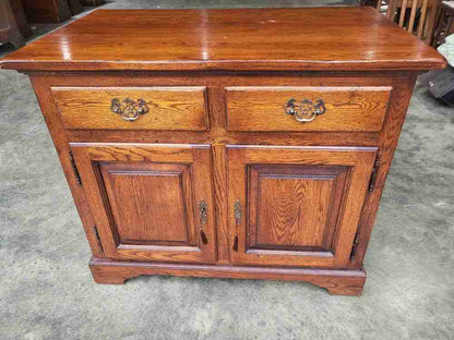 Small 20thC oak 2 door 2 drawers sideboard cupboard cabinet