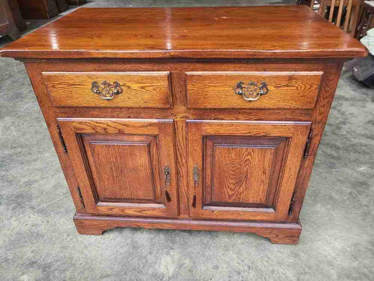 Small 20thC oak 2 door 2 drawers sideboard cupboard cabinet