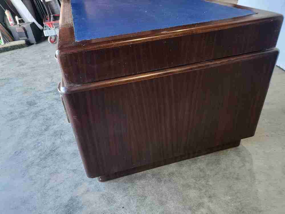 Antique Deco large twin pedestal desk 8 drawers  blue top