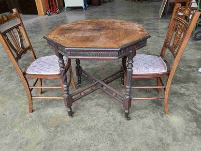 Antique inlaid octagonal occasional dining side table seat 4