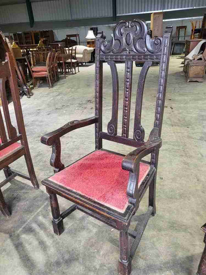 Antique carved oak high back dining chairs 18thC style