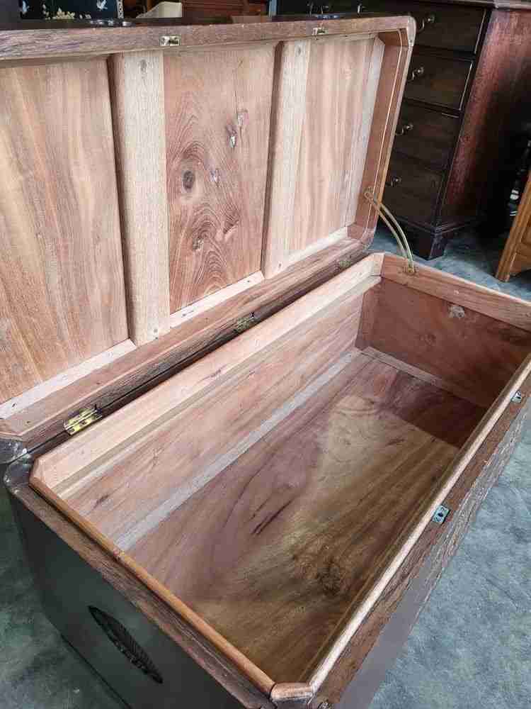 Vintage 20thC Chinese carved camphor wood  trunk chest storage box coffer
