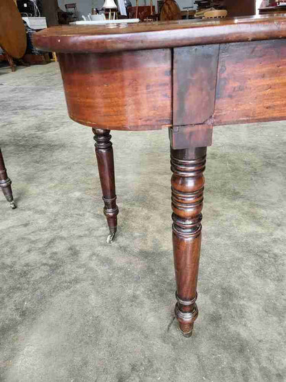 Two Antique Georgian mahogany D end turned leg hall server dining table deskPRICEX1