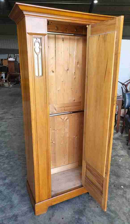 Antique art nouveau walnut single wardrobe mirrored door