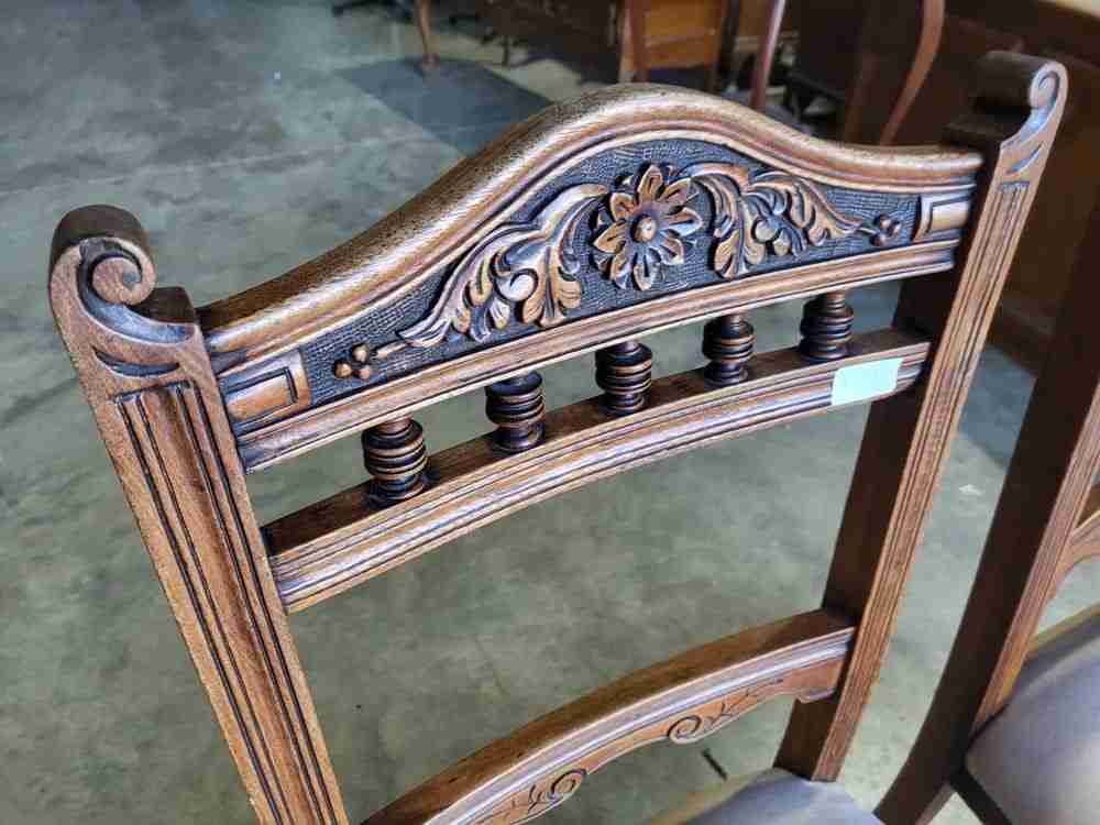 Four antique Victorian carved bar back dining chairs cream