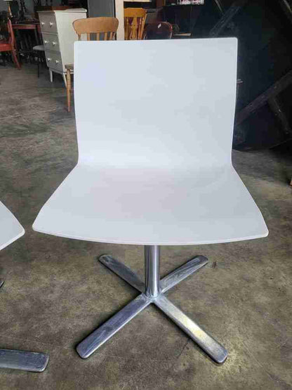 4  Vintage repro 70's style white  moulded chrome star base dining office chairs