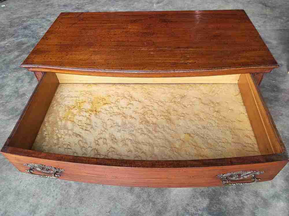 Antique Edwardian low bow front small chest of drawers with cupboard