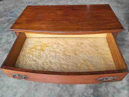 Antique Edwardian low bow front small chest of drawers with cupboard