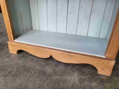 20thC pine tall slim open bookcase painted interior shelves