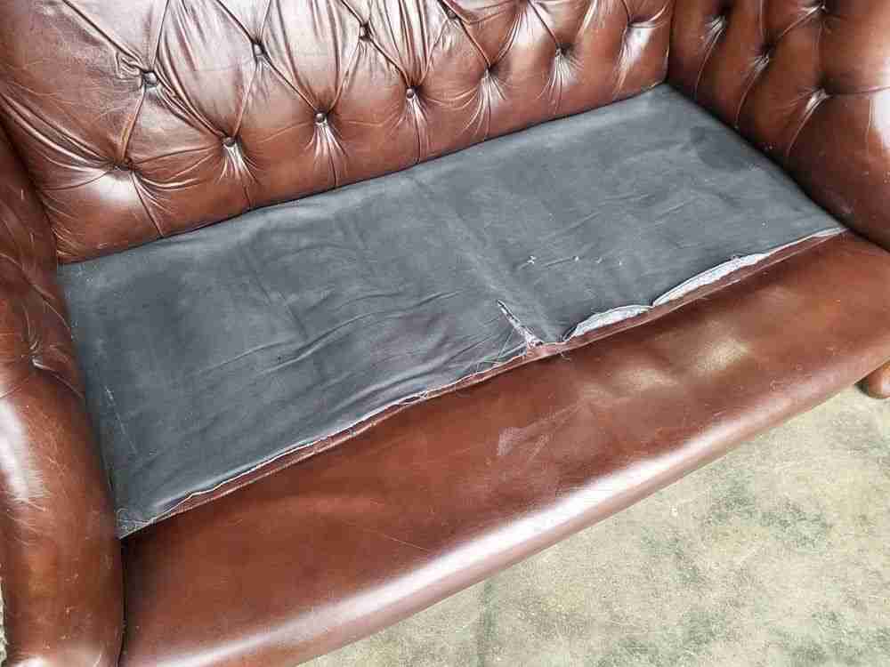 Antique repro button back leather 2 seat high back sofa cabriole legs