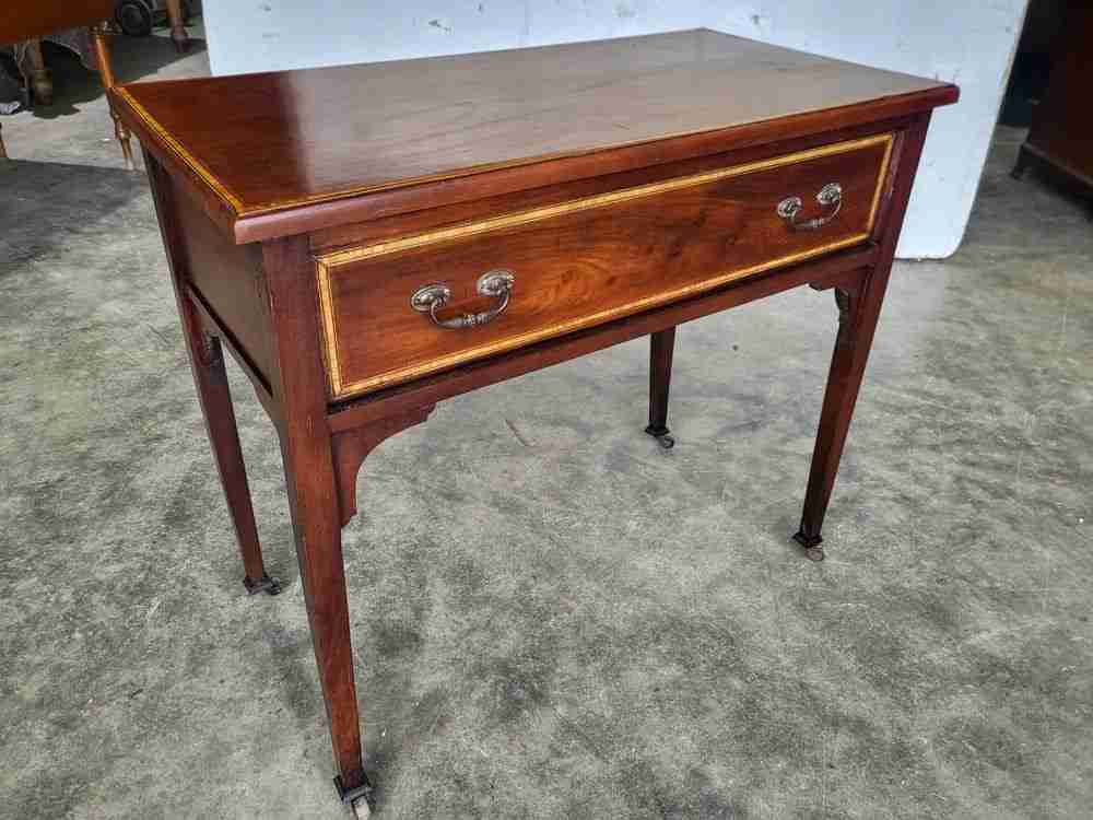 Antique Edwardian inlaid small single drawer hall serving table
