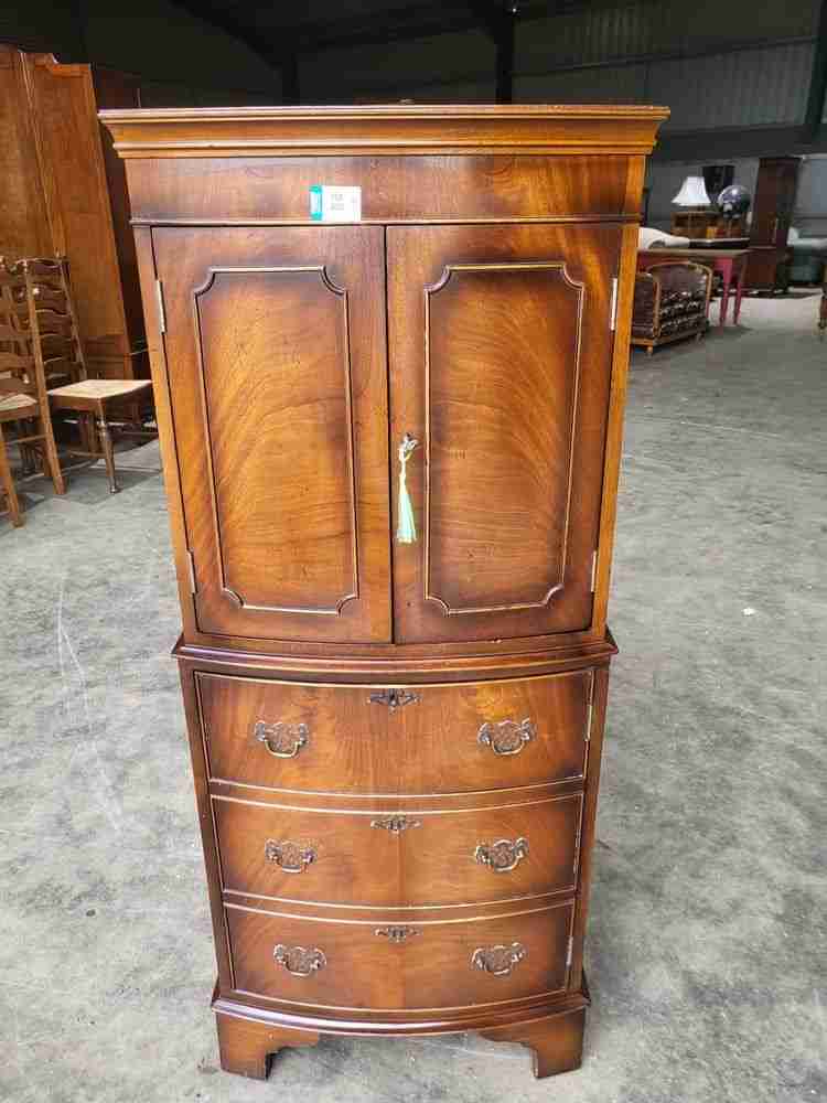 Antique repro mahogany small slim cocktail cabinet desk cupboard bureau