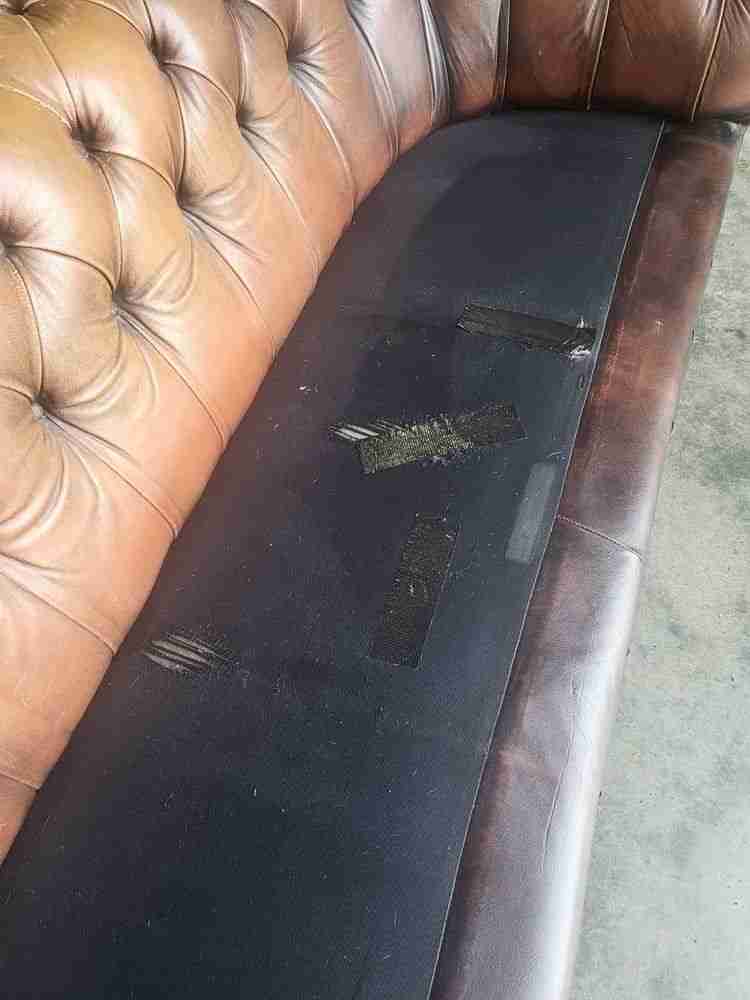 Antique repro button back 3 seat  brown leather Chesterfield  sofa