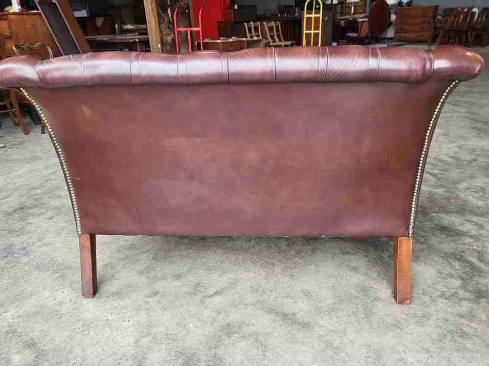 Antique repro button back leather 2 seat high back sofa cabriole legs