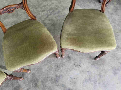 Four antique Victorian ballon back dining chairs green