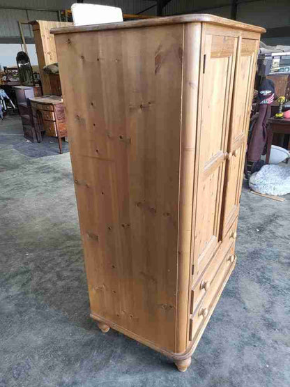 Small low pine wardrobe 2 x drawers bun feet