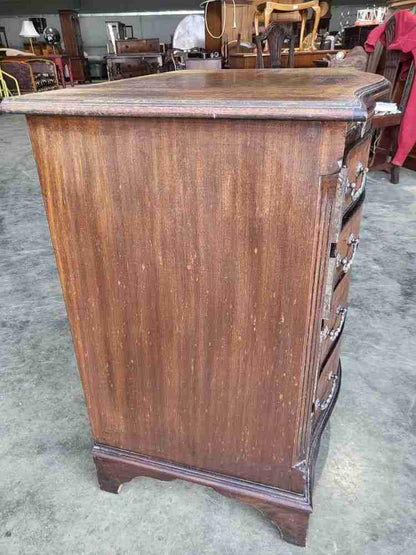 Antique repro serpentine small chest of drawers bracket feet tray desk