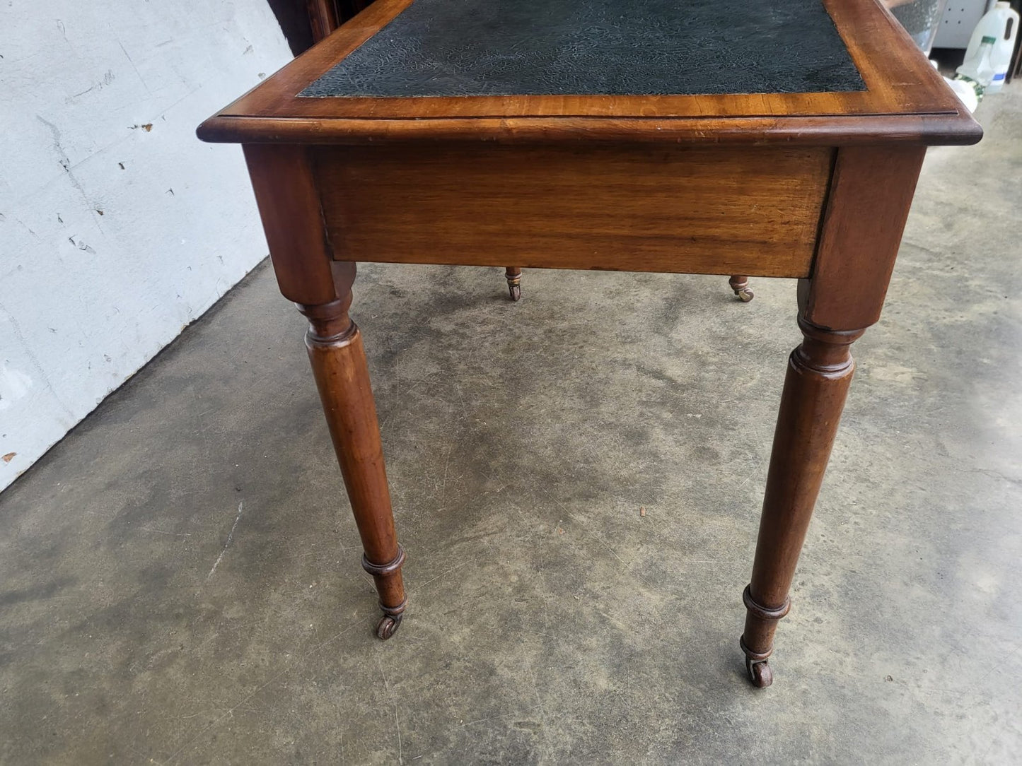Antique Victorian 2 drawer writing desk table turned legs castors