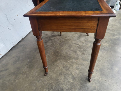 Antique Victorian 2 drawer writing desk table turned legs castors