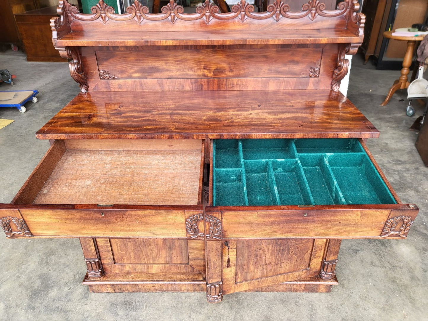 Antique Victorian chiffonier sideboard gallery drawers cupboard