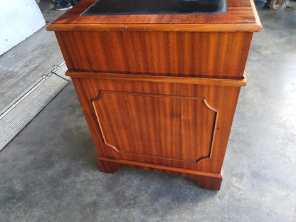 Antique repro small twin pedestal desk drawers cupboard leather top
