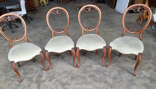 Four green antique Victorian balloon back dining chairs cabriole legs