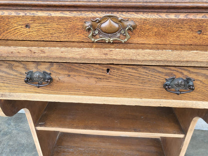 Antique Edwardian small oak roll top students bureau desk