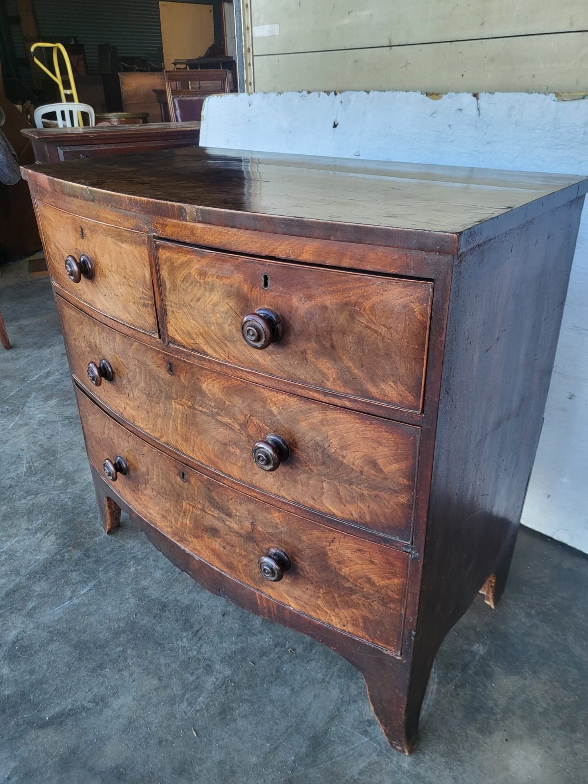 Antique Victorian small bow front 2 over 2 chest of drawers