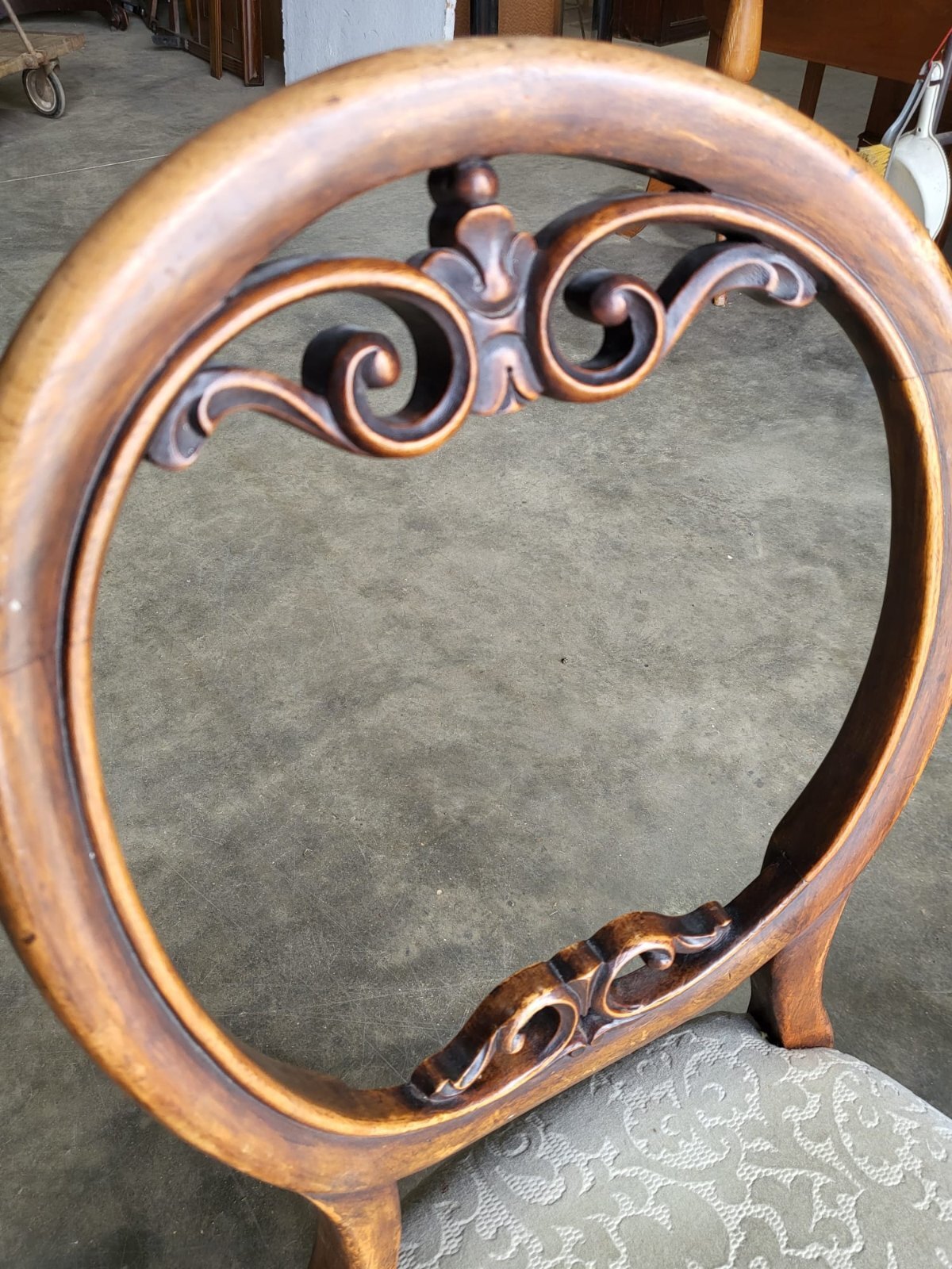 Four green antique Victorian balloon back dining chairs cabriole legs