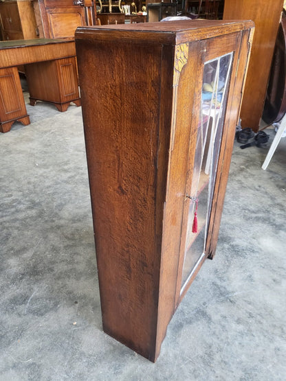 Antique oak Deco small 1x door glazed bookcase cabinet shelves