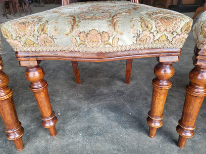 Four antique Victorian balloon back dining chairs floral seats