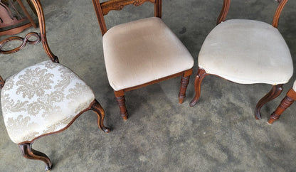 Six antique Victorian mixed dining chairs cream seats