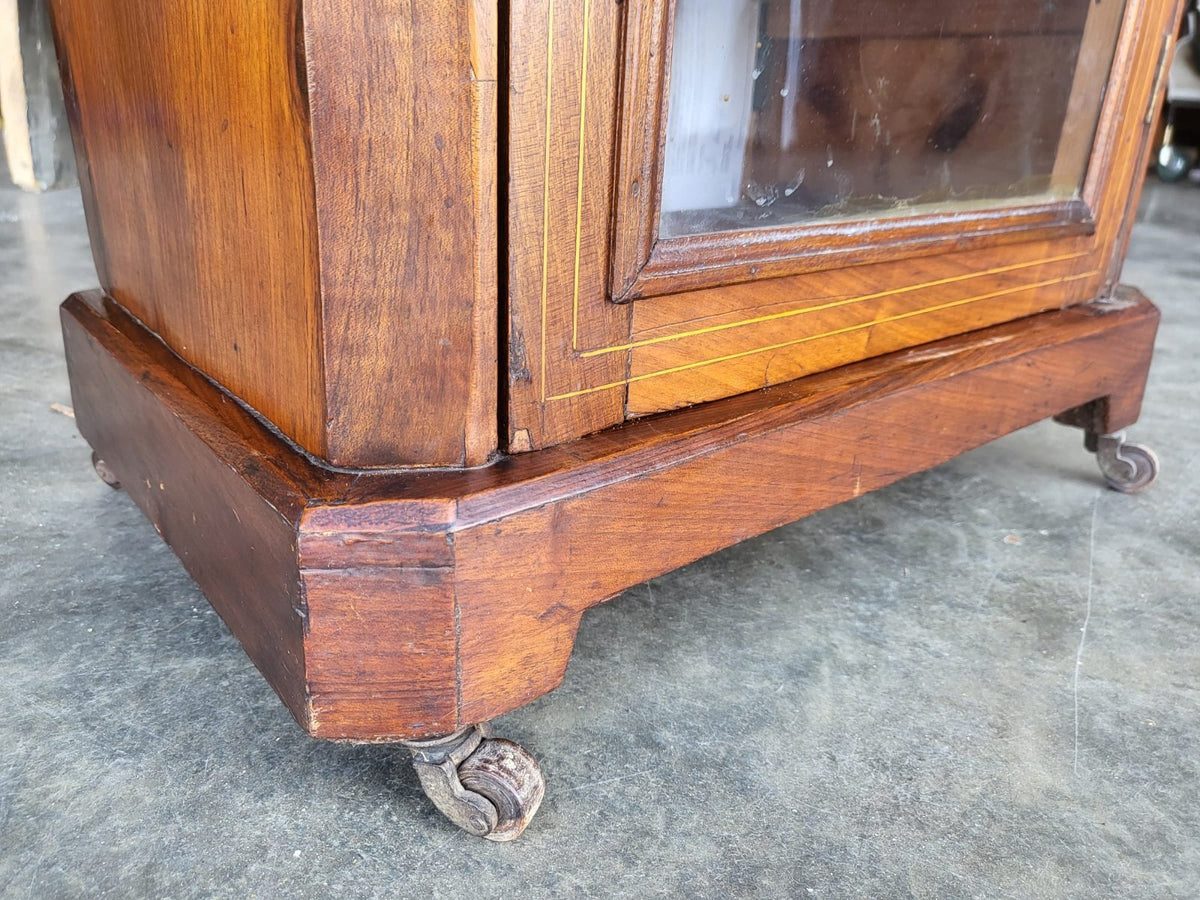 Antique Edwardian inlaid small glazed bookcase music cabinet shelves