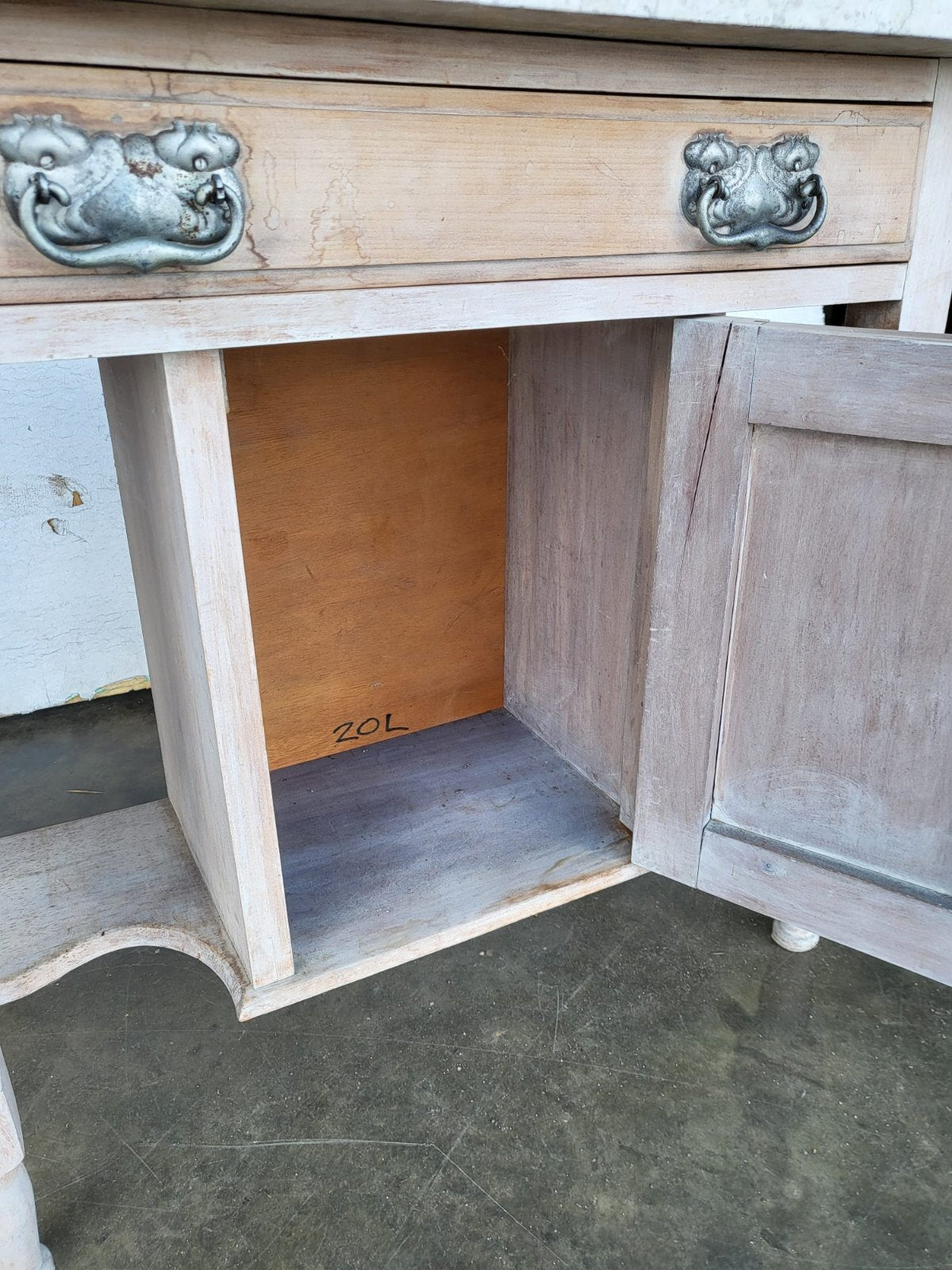 Antique Victorian small painted wash stand marble top drawer cupboard