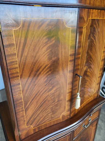 Antique repro bow front inlaid drinks cabinet cupboard desk