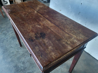 Antique Victorian single drawer writing hall table desk castors