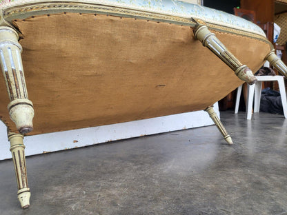 Antique Victorian French wood frame parlour sofa gold silk floral