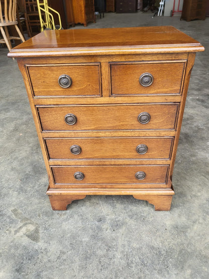 Small antique repro 2 over 3 side end chest of drawers