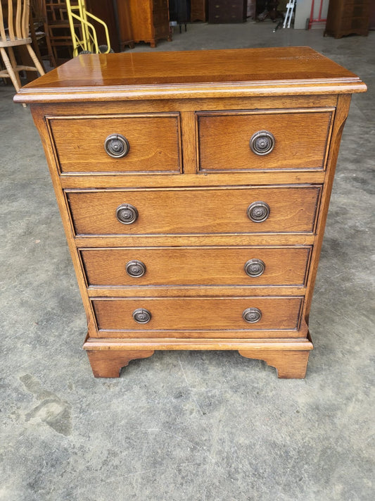 Small antique repro 2 over 3 side end chest of drawers