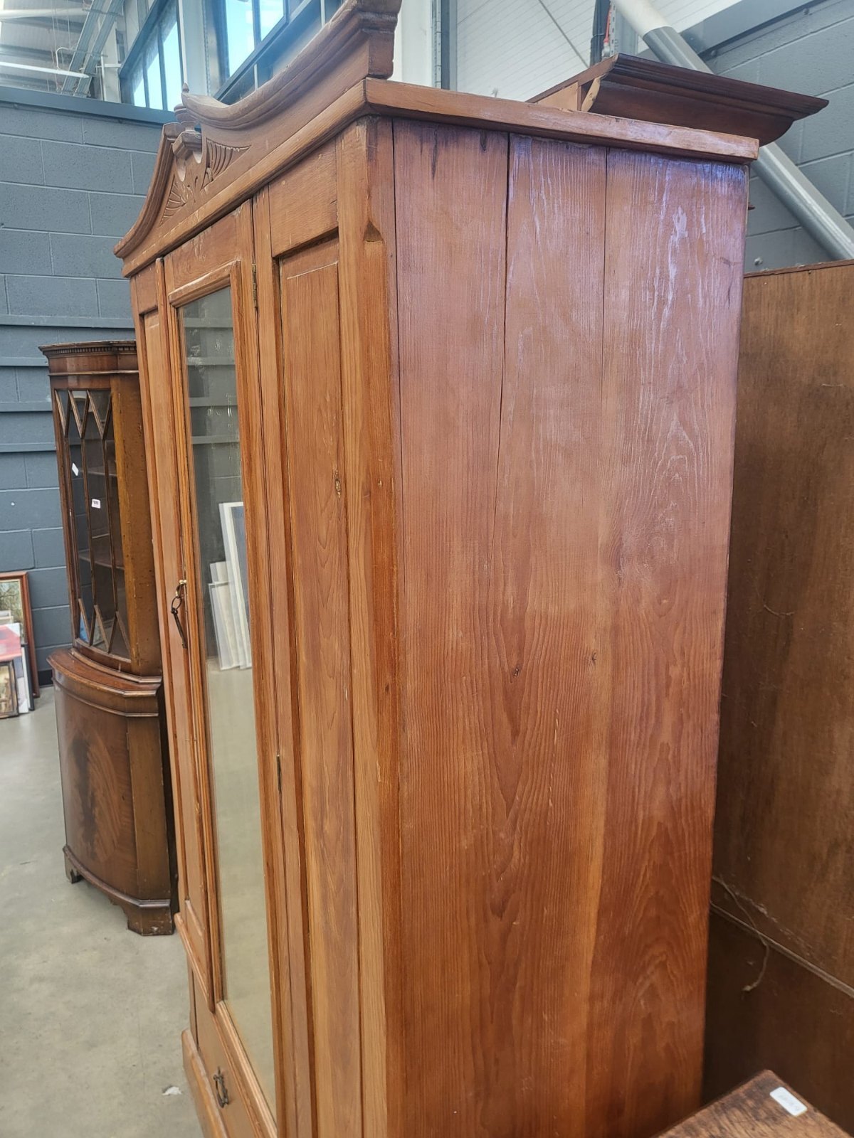 Antique Edwardian walnut single mirrored door double wardrobe bedroom