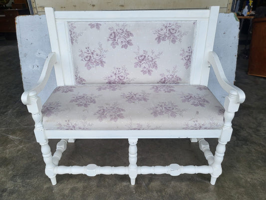 Vintage white 2 seat upholstered bench settle seat
