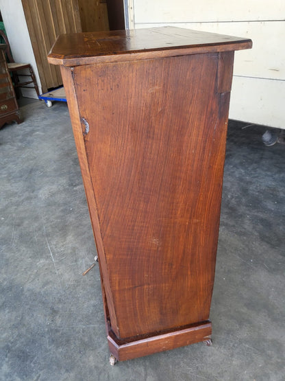 Antique Edwardian inlaid small glazed bookcase music cabinet shelves
