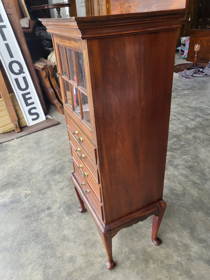 Antique Victorian tall glazed side end cabinet drawers cabriole legs