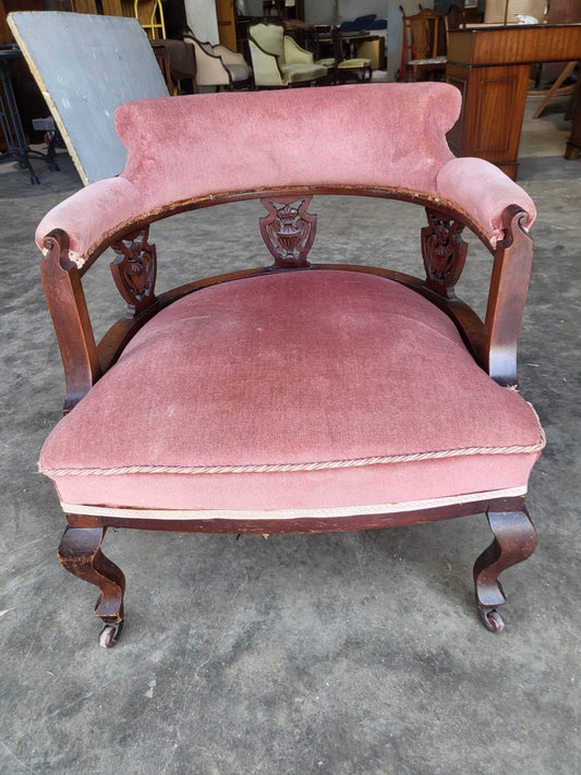 Antique Victorian open bedroom tub chair cabriole legs castors
