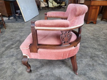 Antique Victorian open bedroom tub chair cabriole legs castors