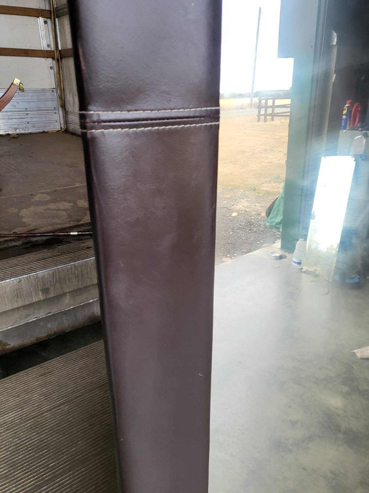 Large tall freestanding mirror leather faux ?  frame 6'x7"x3'