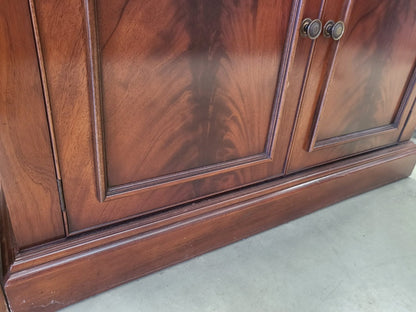 Antique repro mahogany glazed bookcase cabinet drawer shelves