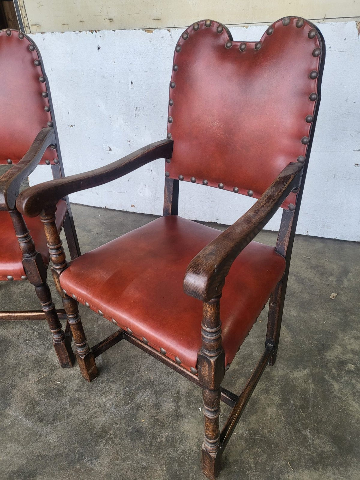 Pair vintage camel back carver chairs arm chairs turned legs red